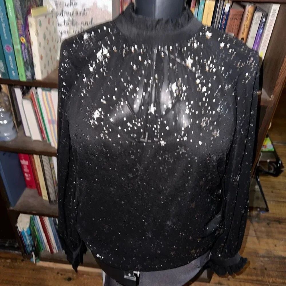 Cupshe semi sheer black star elegant shimmery top